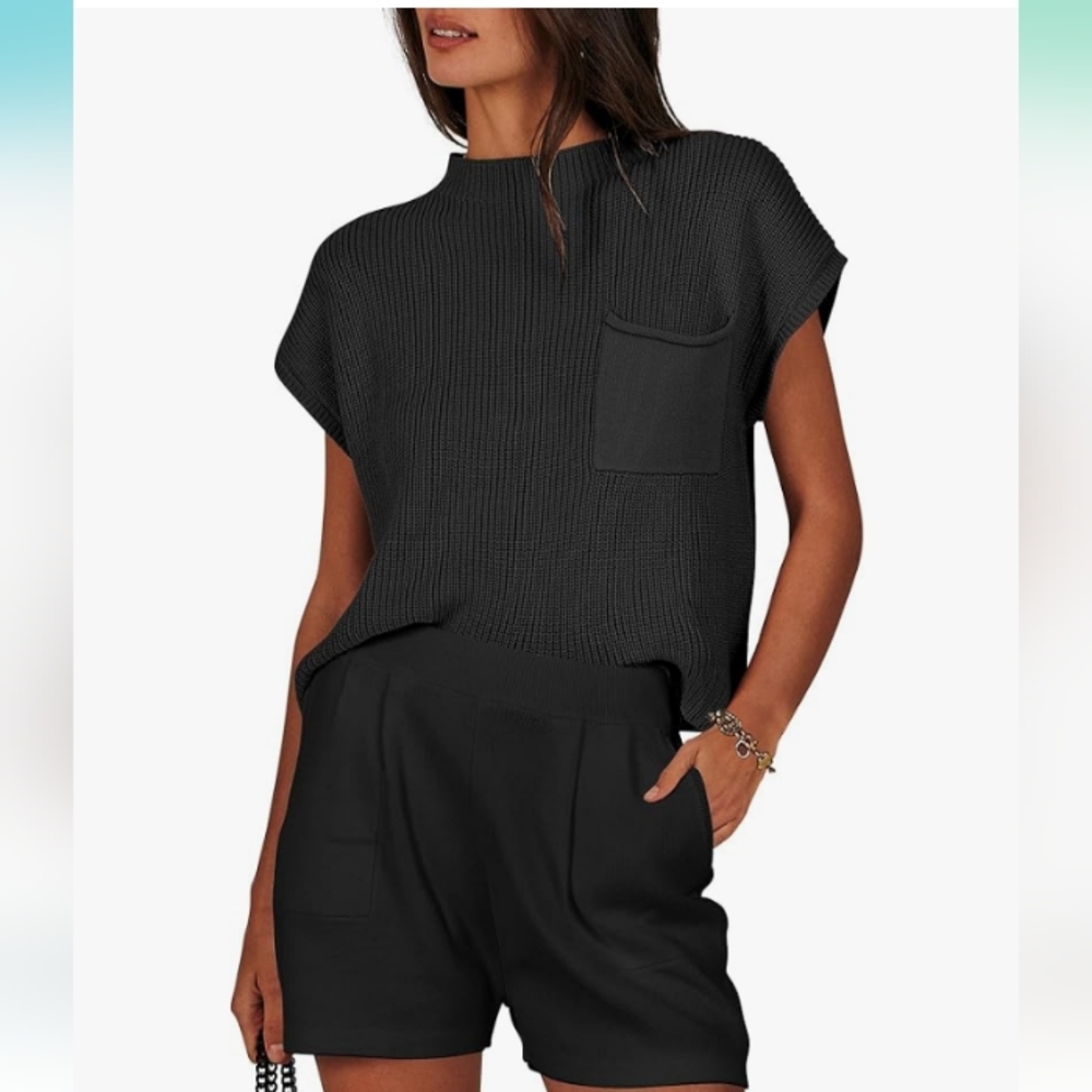 Anrabess black short sleeve knit top